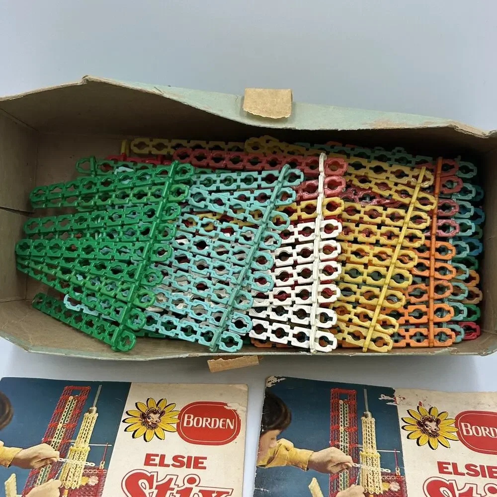 1970s Vintage Borden Elsie Stix w/ Orignal Box & Manual Plastic Popsicle Sticks